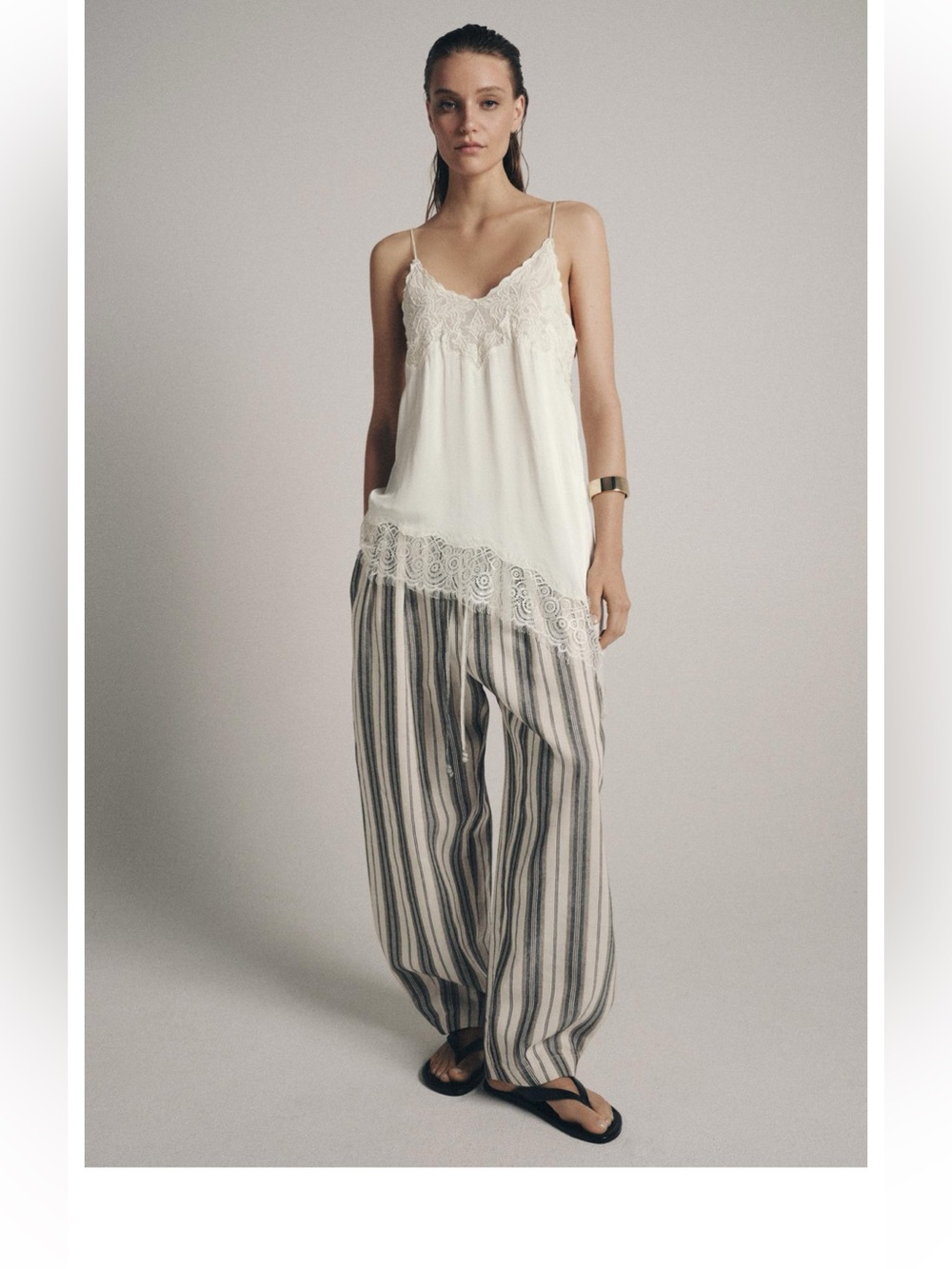 Zara Cream Lace-Trim Satin Cami